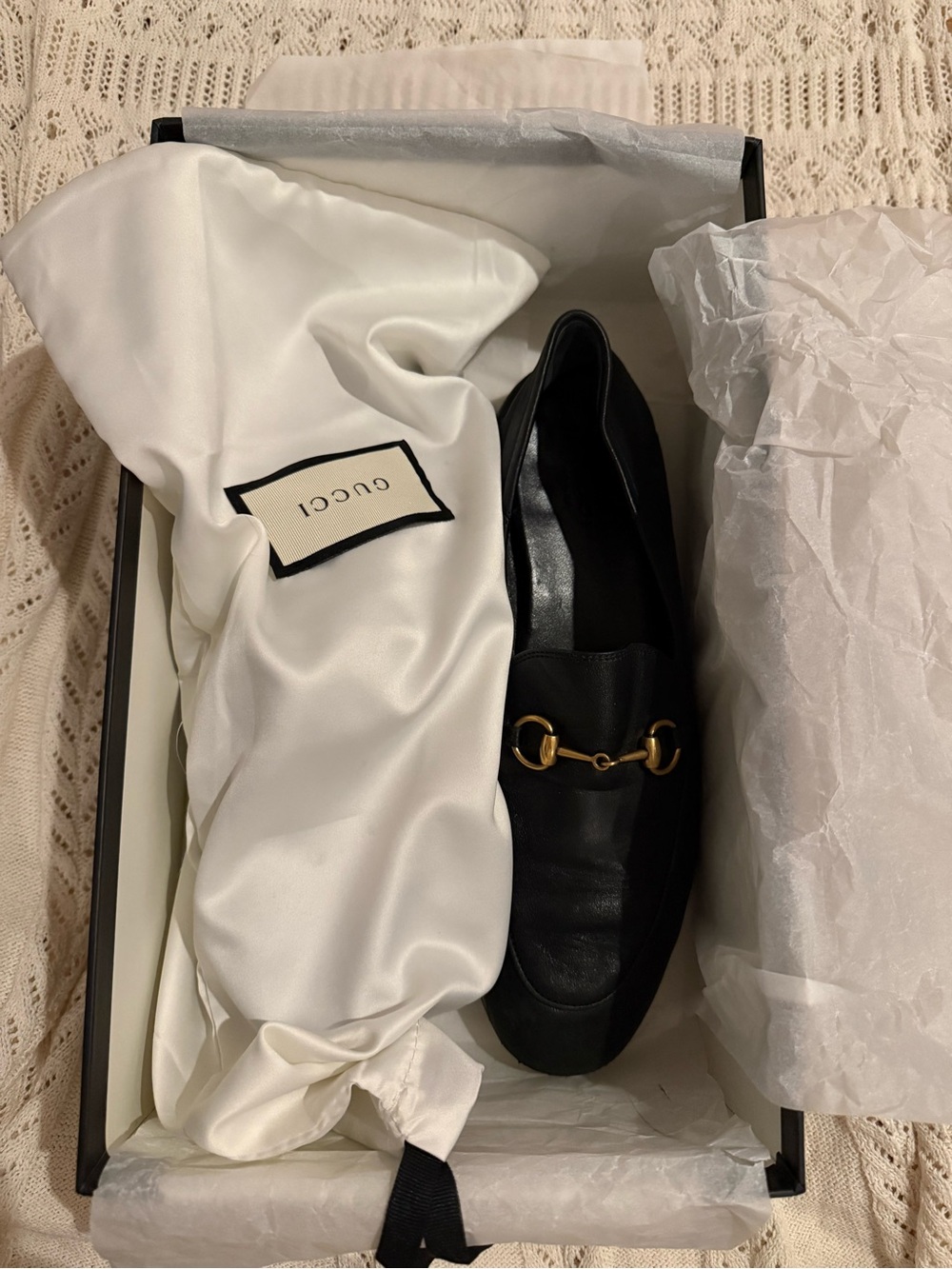 Gucci Black Leather Horsebit Slip-On Loafer with Gold Hardware